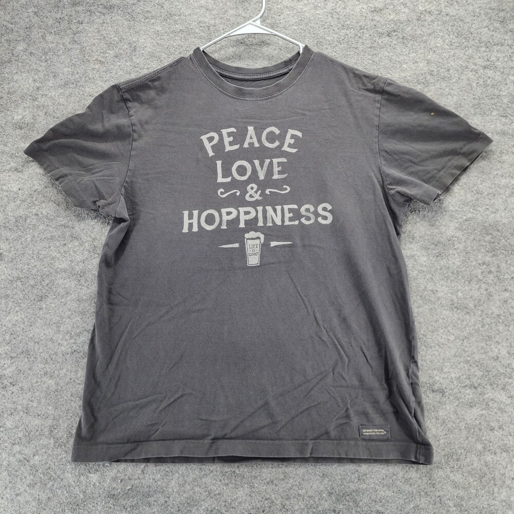 Life Is Good Shirt Mens Medium Short Sleeve Gray Crusher Tee Classic Fit